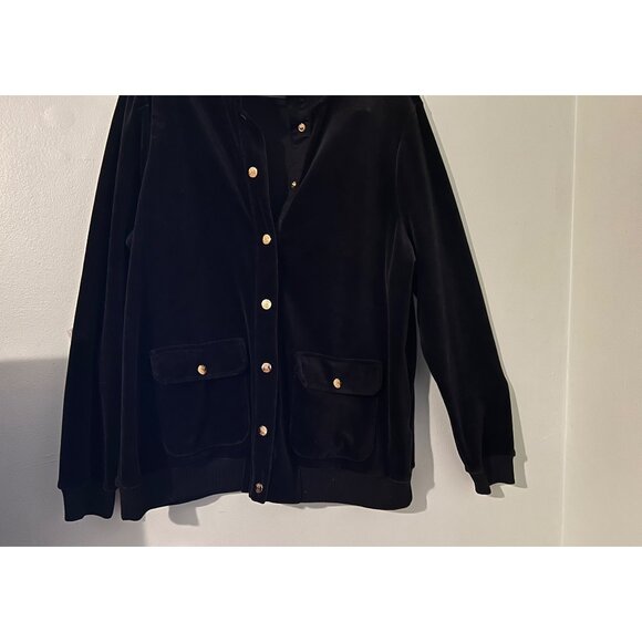 Lauren Ralph Lauren Plus 1X Velvet Blazer Jacket Black Gold Button Front Preppy - Picture 2 of 11